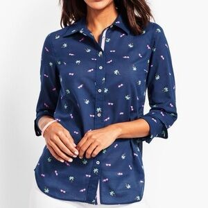 Talbots novelty treasure island palm sunglasses printed long sleeve navy shirt